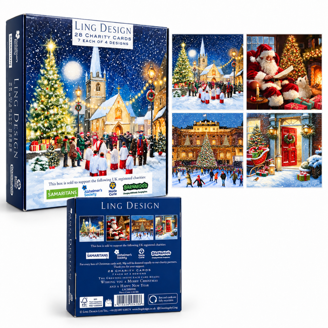 Ling Design Festive Church & Choir Charity Christmas Cards, Box Set of 28 Cards