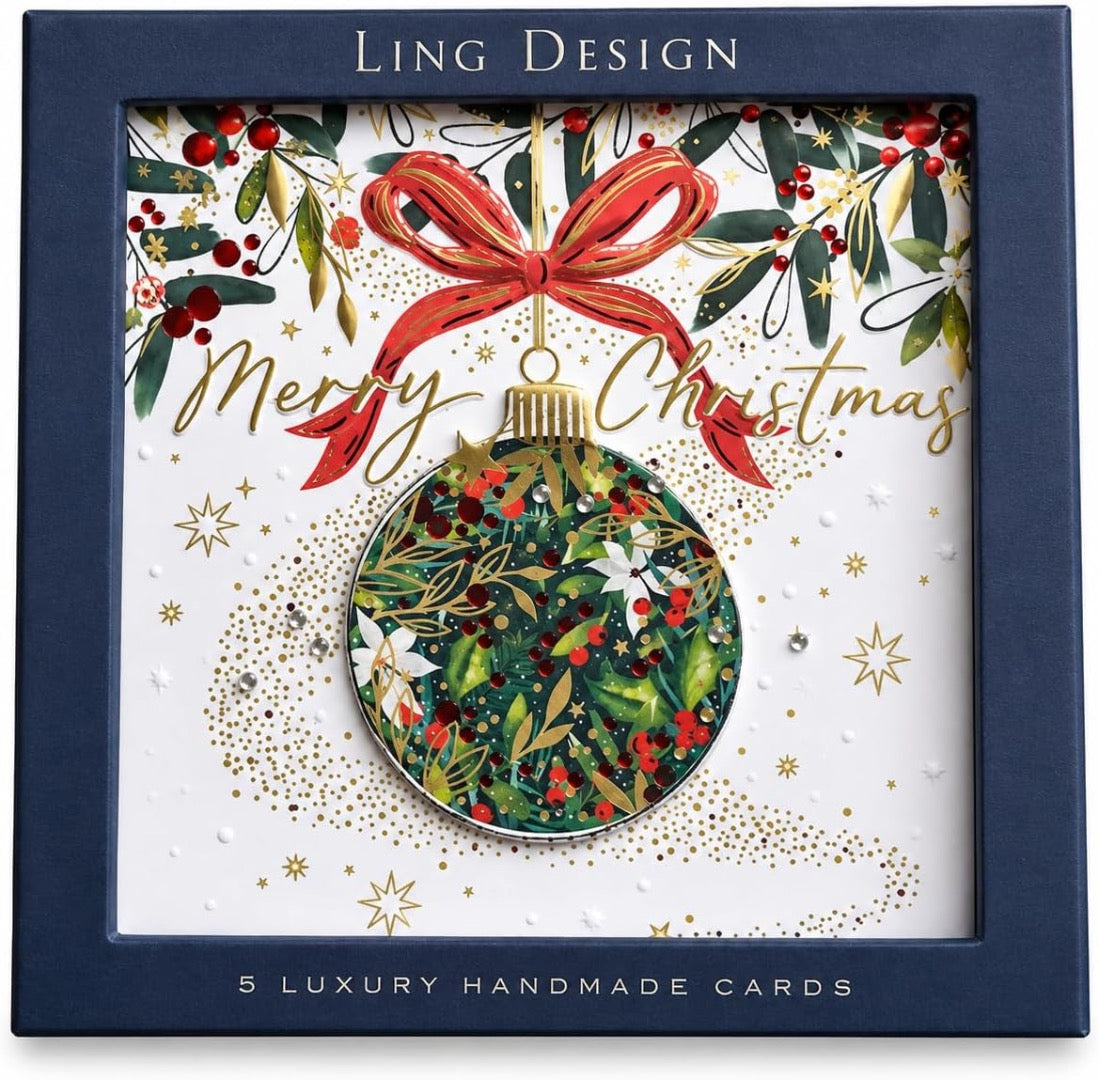 Luxury Festive Bauble Embellished Handmade Christmas Cards ? Box of 5 by Ling Design