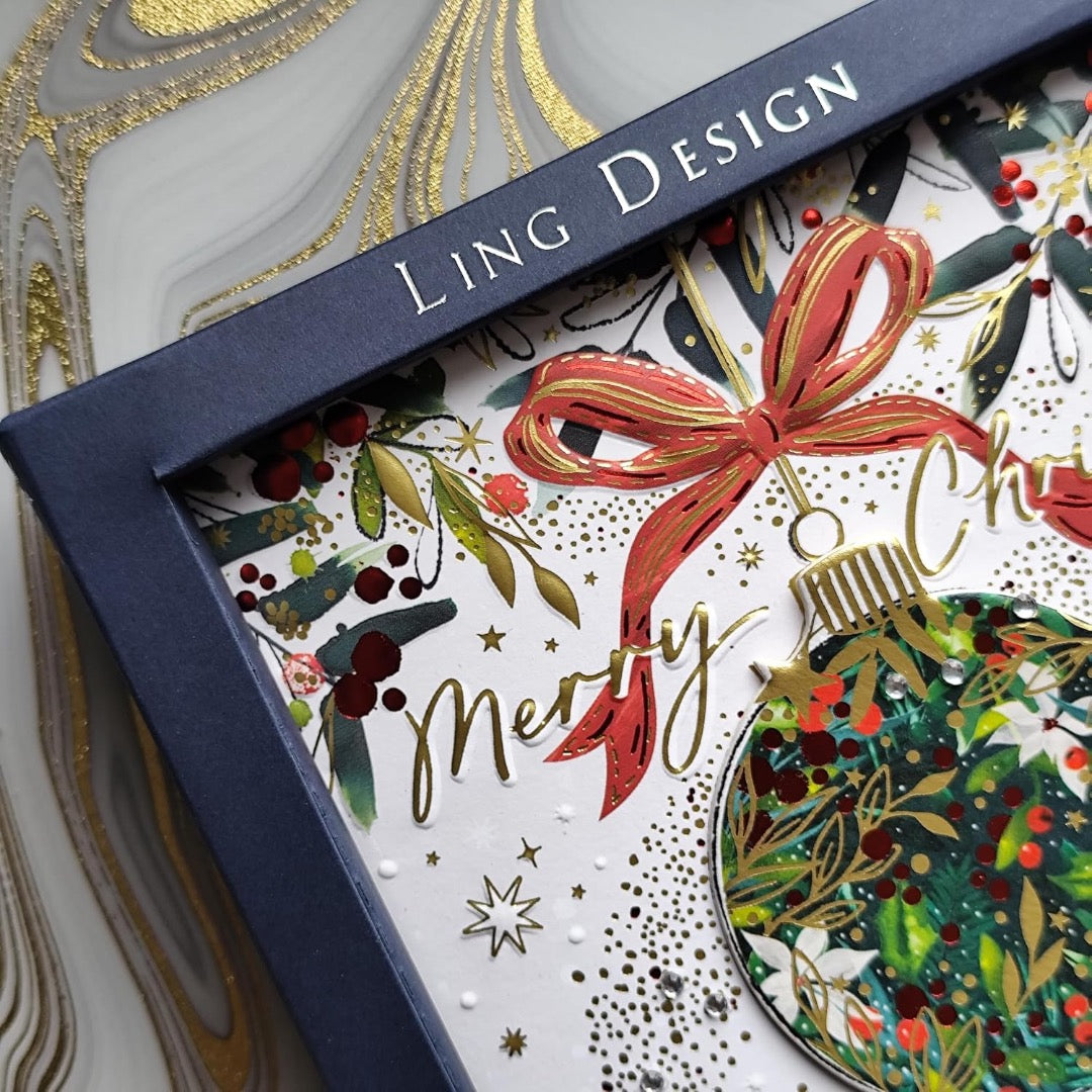 Luxury Festive Bauble Embellished Handmade Christmas Cards ? Box of 5 by Ling Design