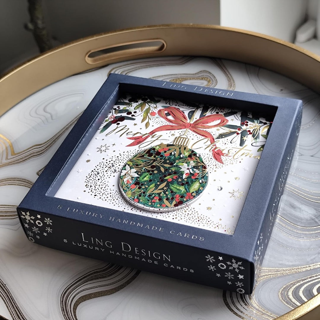 Luxury Festive Bauble Embellished Handmade Christmas Cards ? Box of 5 by Ling Design