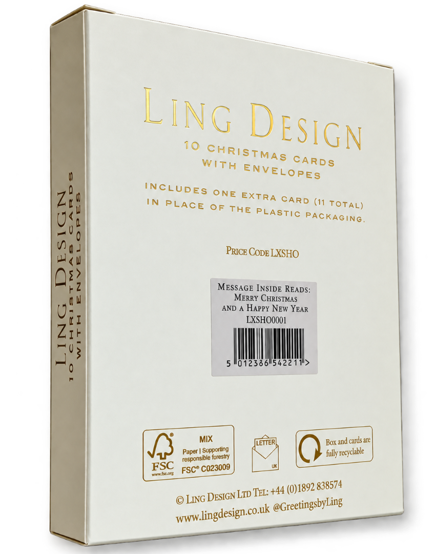 Ling Design Festive Book Stack Luxury Gold Embossed Christmas Cards, Box of 10 - 2026 Card Industry Award Winner