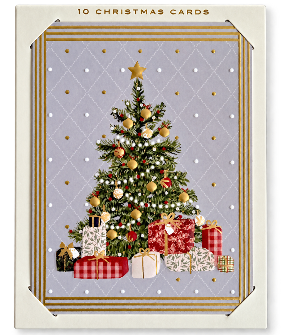 Ling Design Ultra Luxury Gold Embossed Festive Christmas Tree Cards, Pack of 10, Award-Winning Design Range