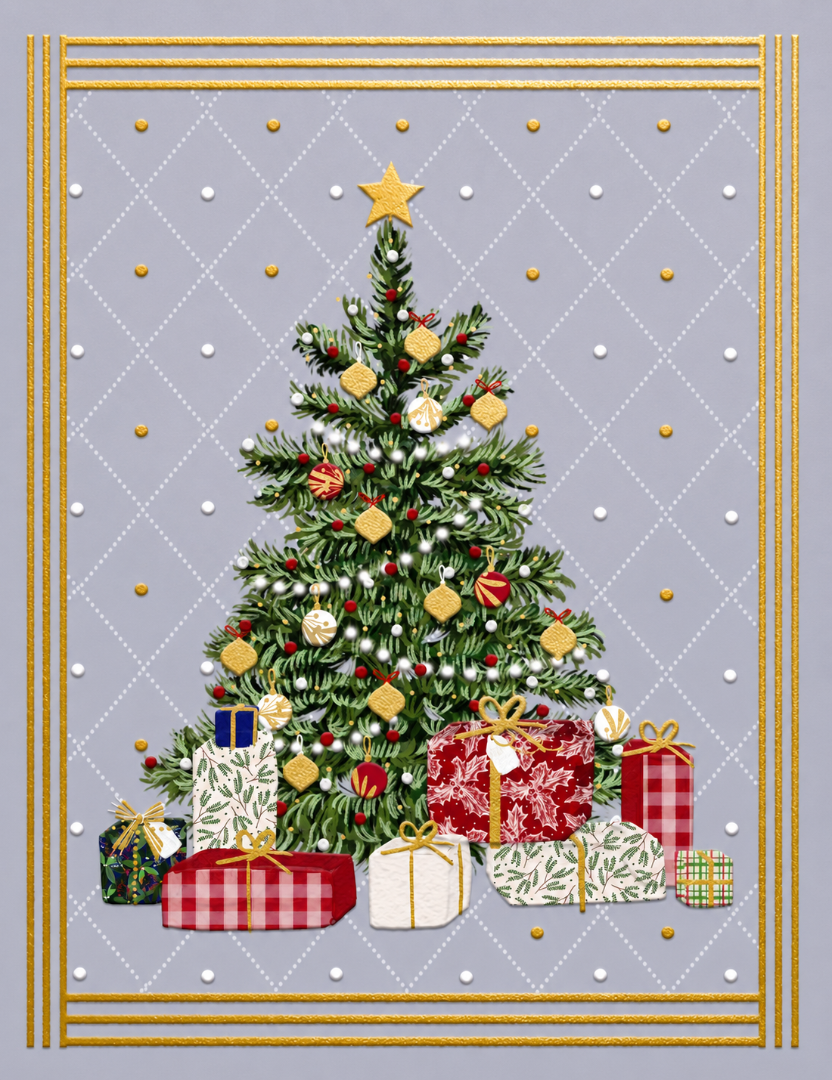 Ling Design Ultra Luxury Gold Embossed Festive Christmas Tree Cards, Pack of 10, Award-Winning Design Range