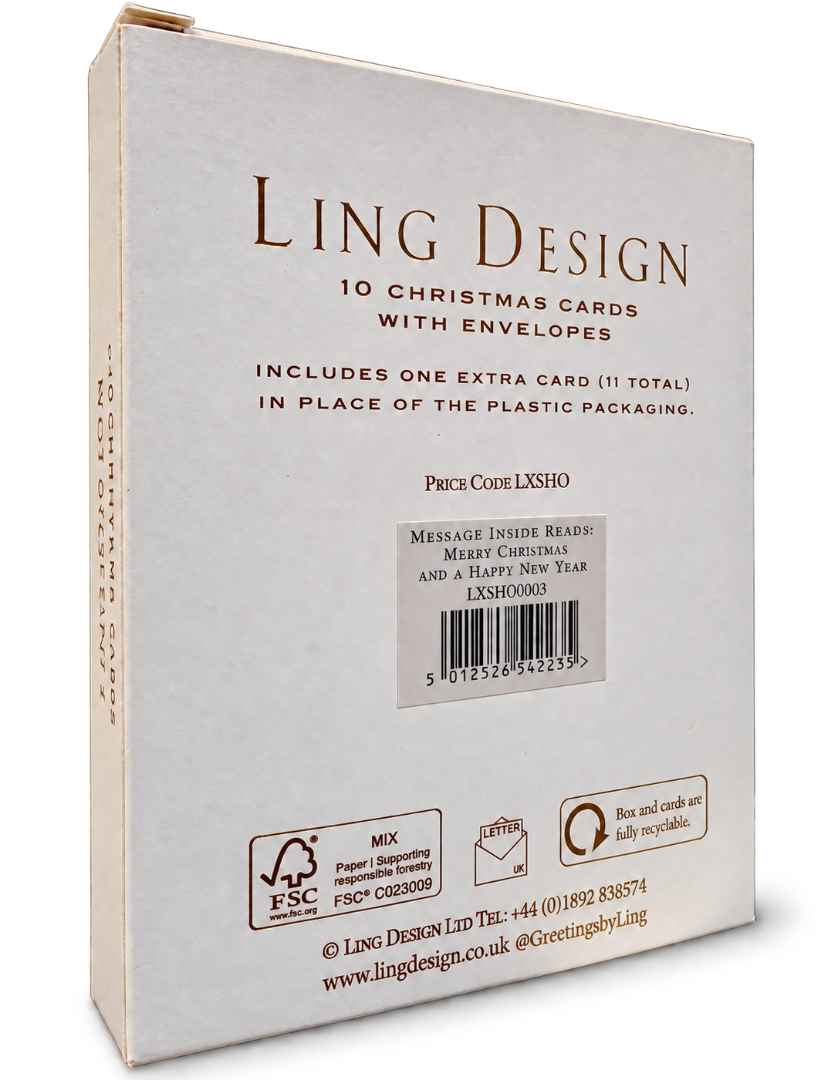 Ling Design Ultra Luxury Gold Embossed Festive Christmas Tree Cards, Pack of 10, Award-Winning Design Range