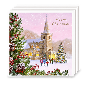 Festive Snowy Church Charity Christmas Cards Pack of 5 ? Artistic Holiday Greeting Card Multipack