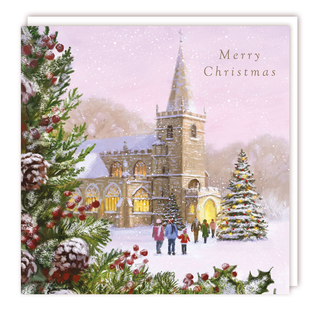 Festive Snowy Church Charity Christmas Cards Pack of 5 ? Artistic Holiday Greeting Card Multipack