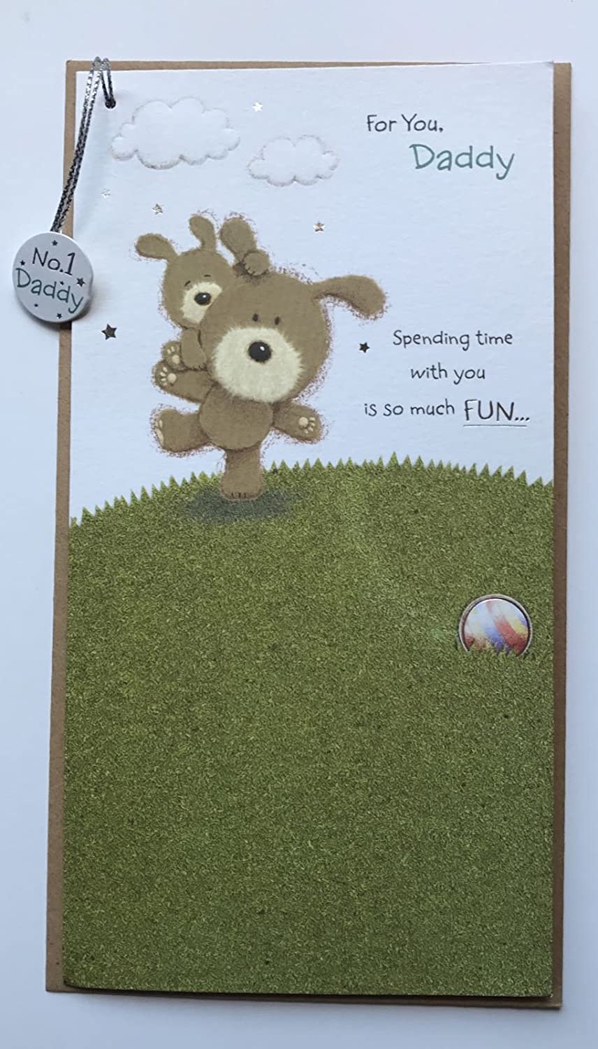 For You Daddy Spending Time With You Is So Much Fun... Cute Dogs Father's Day Slim UK Greetings Card 