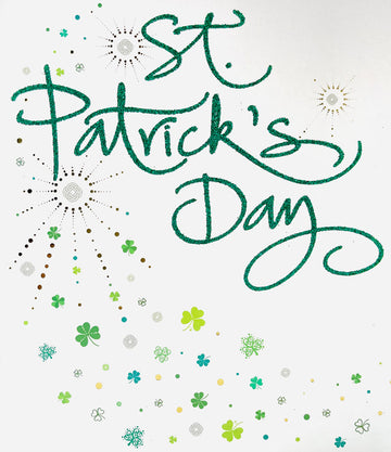St Patrick's Day Green Shamrock Glitter Festive Card from UK Greetings
