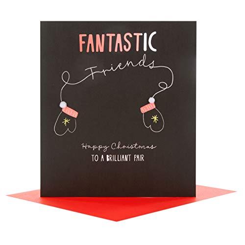 Fantastic Friends Happy Christmas Card To a Brilliant Pair PomPom Mittents Hallmark
