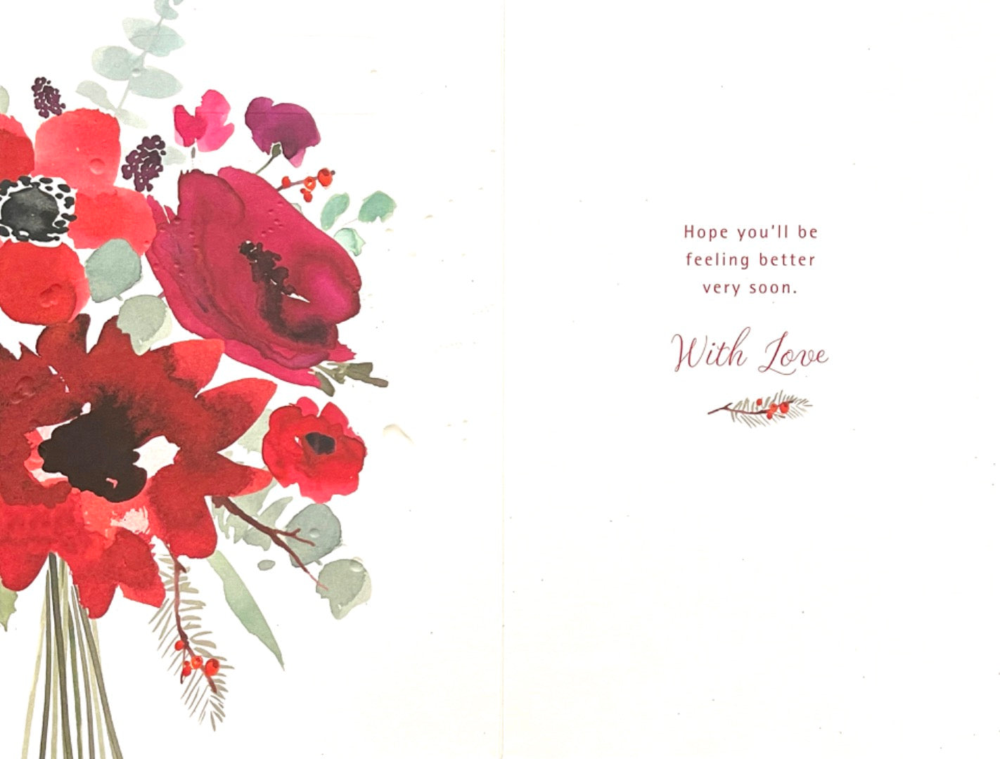 So Sorry You're Not Well at Christmas Card Feel Better Soon With Love Flowers Glitter foil