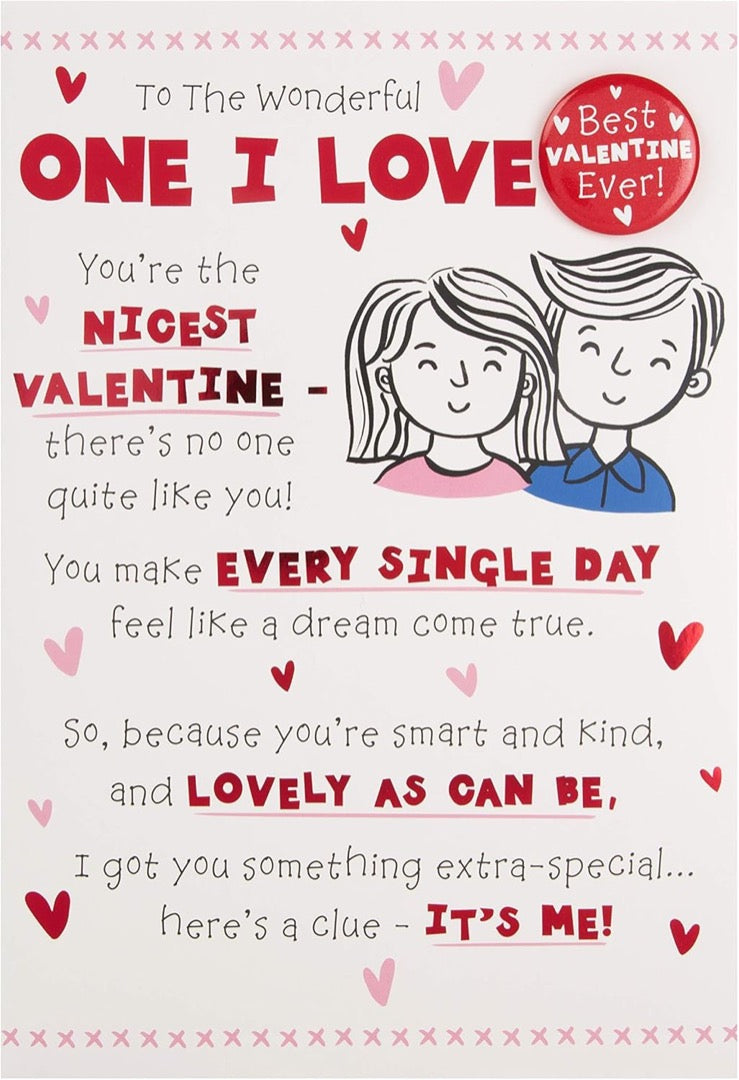 One I Love Valentine's Day Card with Keepsake Badged and Cute Poem  - Large