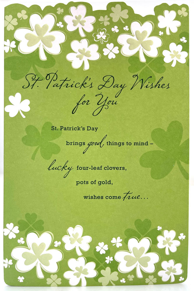 St Patrick's Day Wishes For You Green and White Shamrock Festive Card from UK Greetings