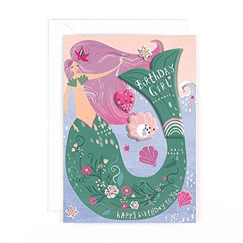 Happy Mermaid Birthday Girl Card with Stickers Shell Starfish Heart Hotchpotch