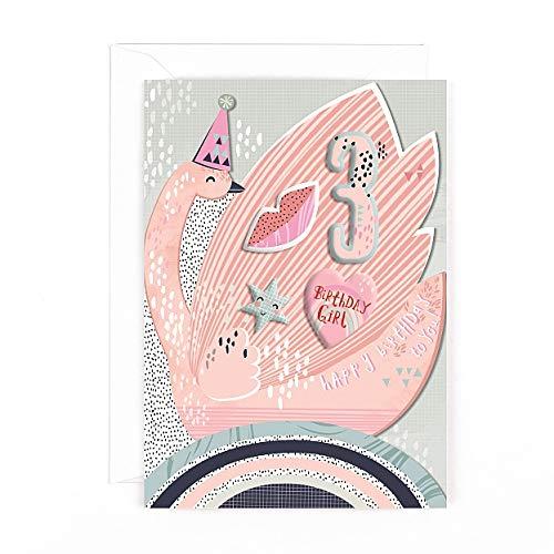 Pretty Pink Swan 3rd Birthday Girl Card with Stickers Heart star Kiss Hotchpotch