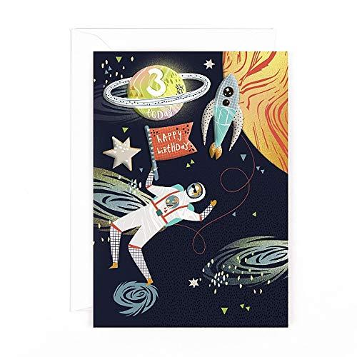 Spaceman Astronaut 3 today 3rd Birthday Card with Stickers Planet Rocket Star Hotchpotch