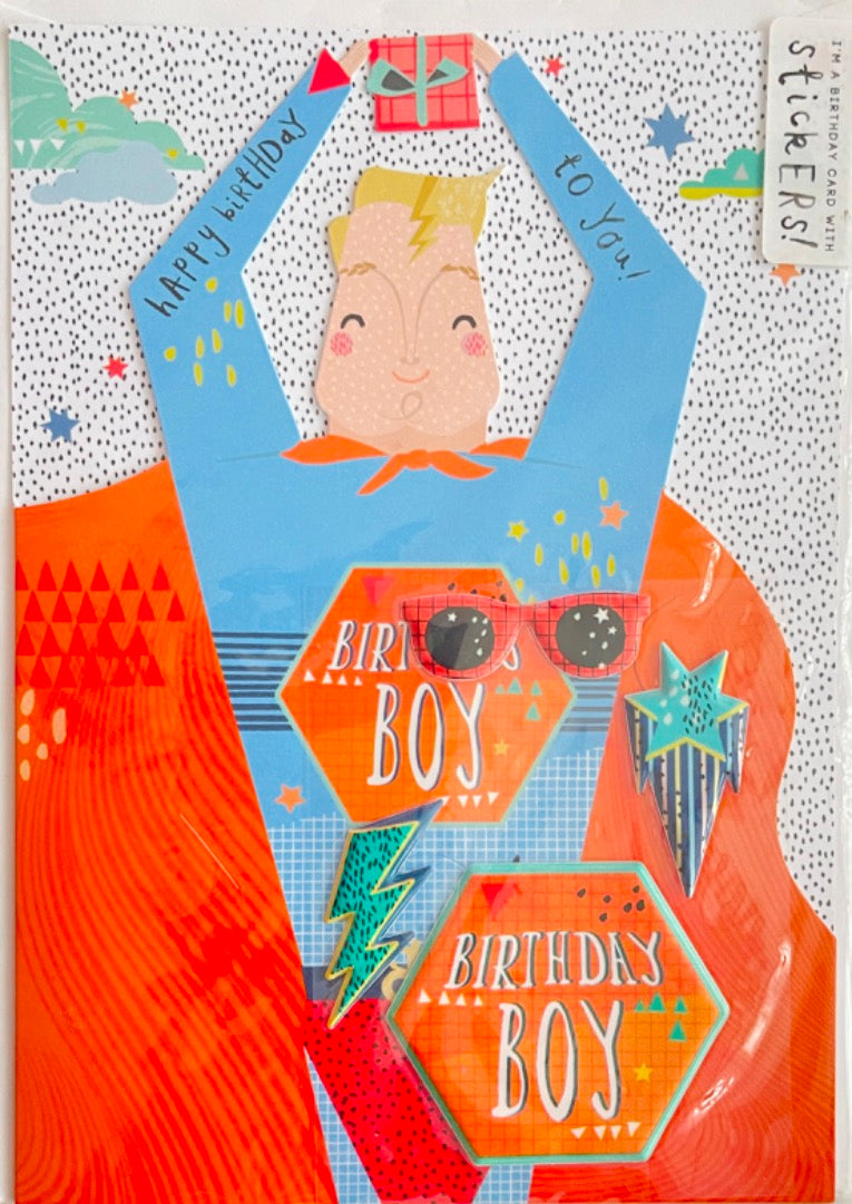 Cool Superhero Birthday Boy Card with Stickers Lightening Bolt Shooting-Star Hotchpotch