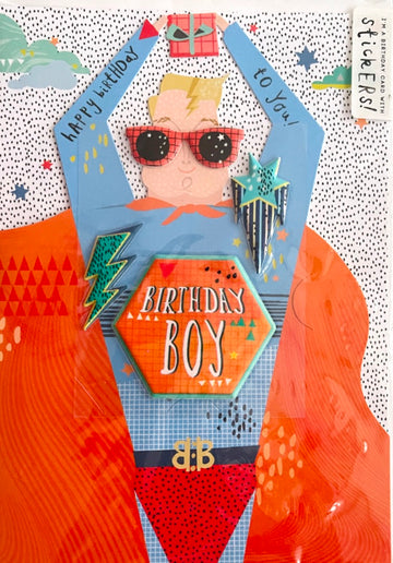 Cool Superhero Birthday Boy Card with Stickers Lightening Bolt Shooting-Star Hotchpotch