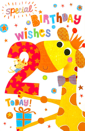 Happy 2nd Birthday Special Wishes Card Giraffe and Mouse Gift Colourful Fun Age 2