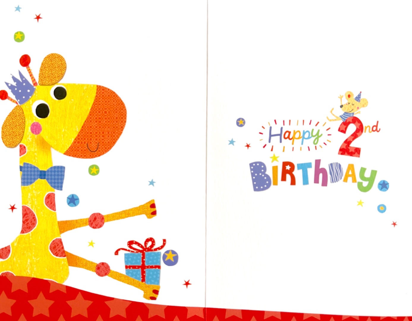 Happy 2nd Birthday Special Wishes Card Giraffe and Mouse Gift Colourful Fun Age 2