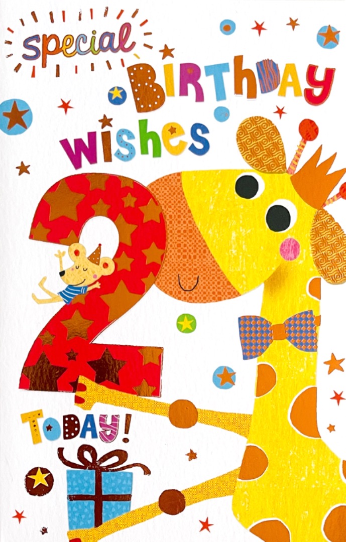 Happy 2nd Birthday Special Wishes Card Giraffe and Mouse Gift Colourful Fun Age 2