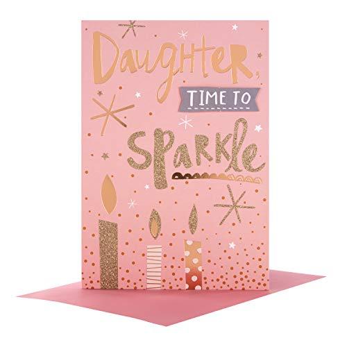 Daughter Time To Sparkle Brilliant Birthday Card Pink Gold Foil Glitter Candles