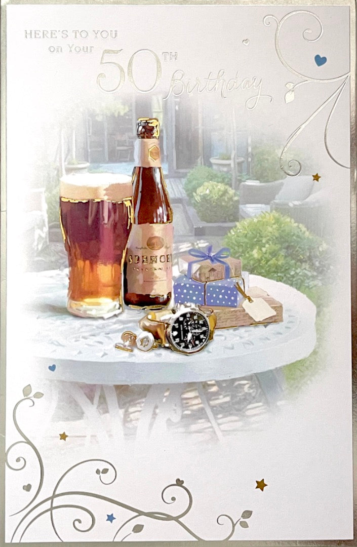 Here's to You On Your 50th Birthday Card Pub Drinks Beer and Gifts Art Milestone Age 50