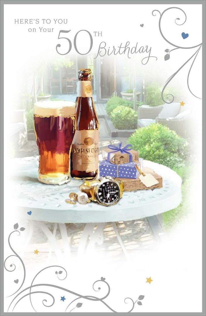 Here's to You On Your 50th Birthday Card Pub Drinks Beer and Gifts Art Milestone Age 50