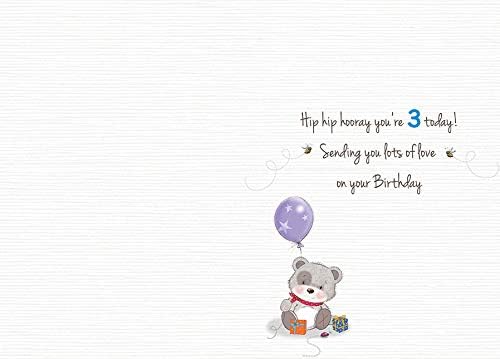 3 Today Happy 3rd Birthday Hip Hip Hooray Cute Teddy Bear and Owls with Gifts - Blue