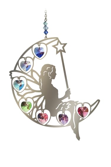 Fairy with Wand Confetti Crystals & Dreams Pure Radiance Large Chrome Motif with Coloured Crystal Hearts Hanging Sun-Catcher Rainbow Maker Mobile