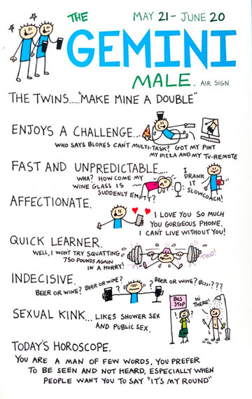 Gemini Male The Twins May 21-Jun 20 Astrology Zodiac Sign Blank Card Naughty Rude Humour