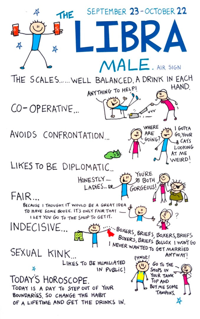 Libra Male The Scales Sep 23 -Oct 22 Astrology Zodiac Star Sign Blank Card Naughty Rude Humour