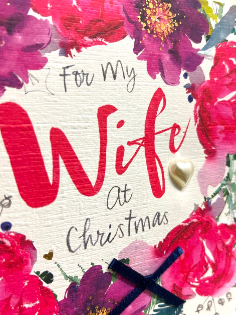 Wife Christmas and New Year Card Thank You Grateful Love Happiness Flower Wreath Hallmark