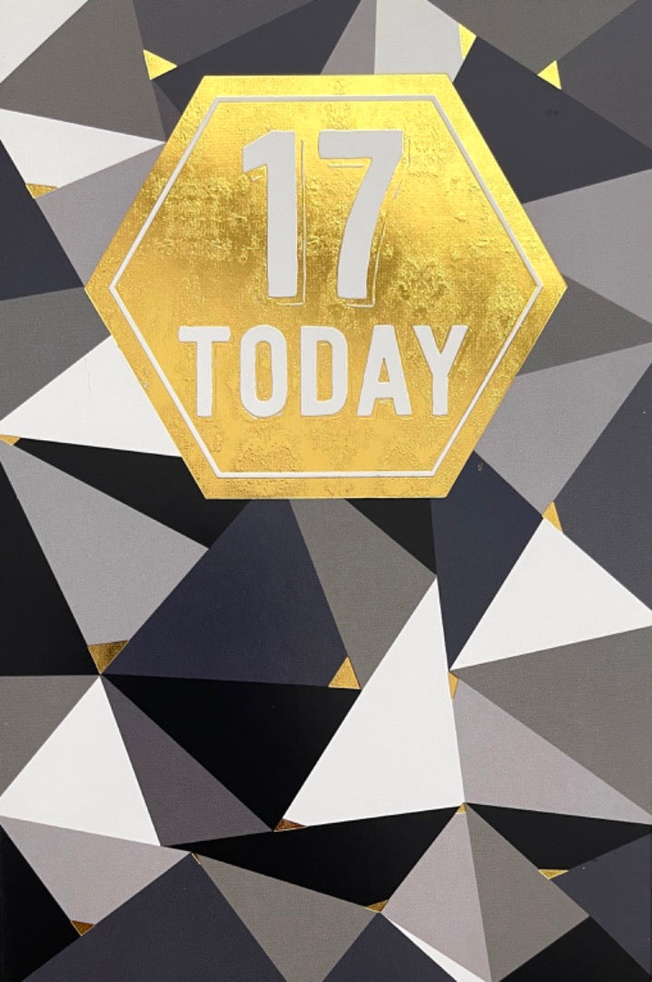 17 Today Happy 17th Birthday Card Special Teenager Gold Foil Geometric Art for Him