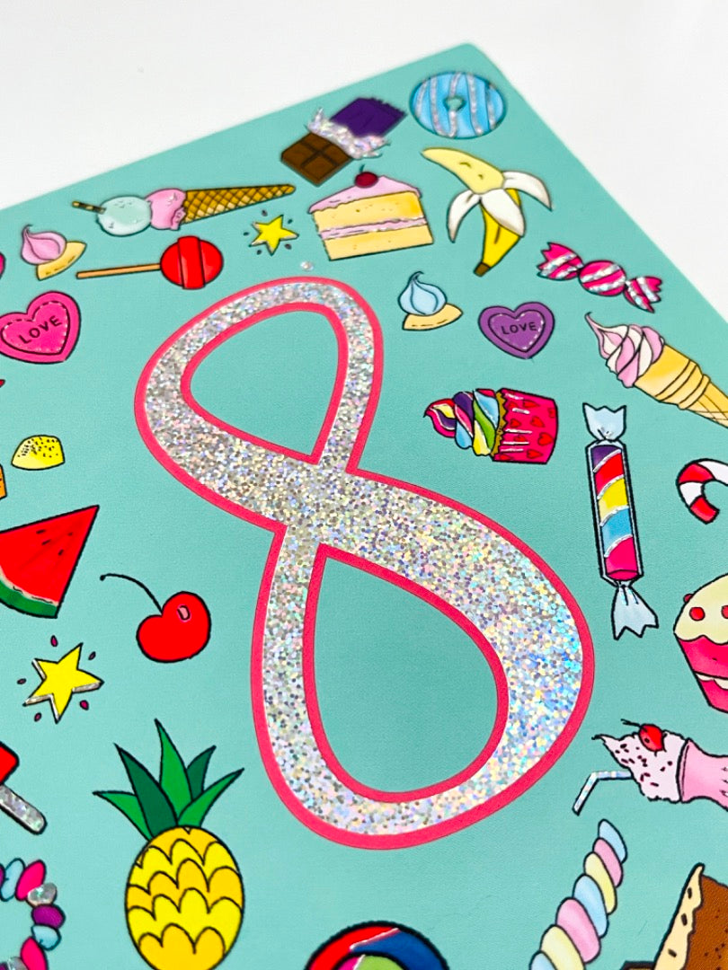 Brilliant 8th Birthday Card Yummy Sweet Treats Cake Ice Cream Chocolate Donut Art Age 8