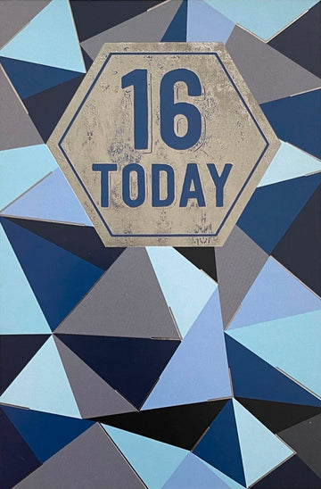 16 Today Happy 16th Birthday Card Cool Teenager Silver Foil Blue Geometric Art for Him