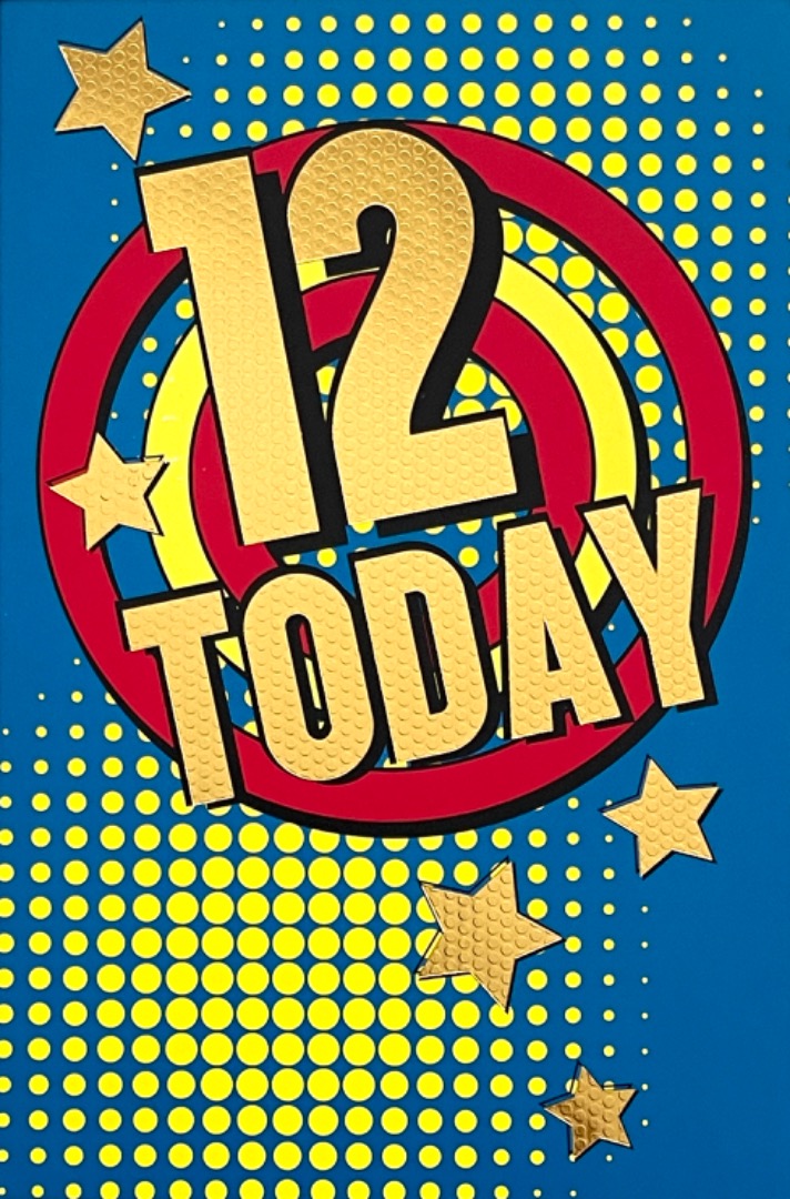 12 Today 12th Happy Birthday Card for Him Gold Foil Dots Stars Pop Art Contemporary