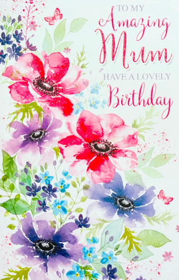 To My Amazing Mum and Friend Lovely Birthday Card with Sentimental Verse - Glitter Flower Art