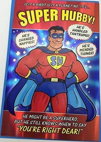 Super Hubby Father's Day Funny Super Hero Humorous Gloss and Foil UK Greetings Card 