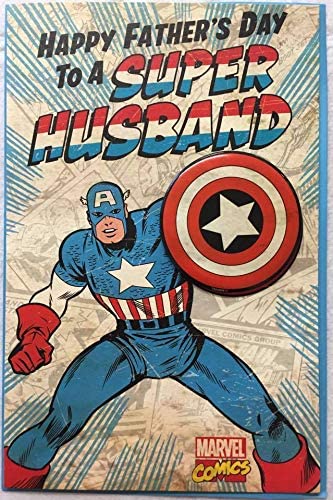 Happy Father's Day To A Super Husband Marvel Comics Captain America Badge UK Greetings Card 