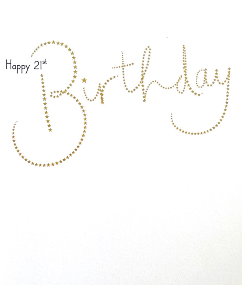 Happy 21st Birthday Card Black with Gold Stars Art Contemporary Modern Age 21
