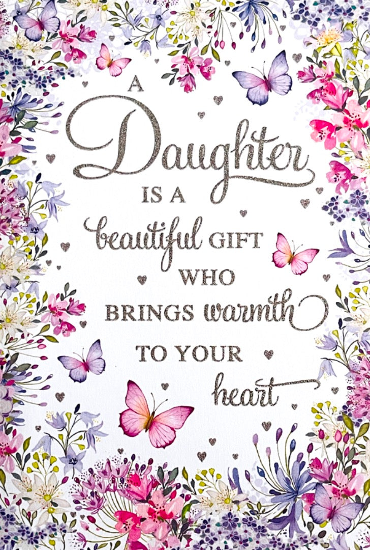 Lovely Daughter Birthday Card Flowers & Butterflies Art Glitter -  Pizazz Sentiment