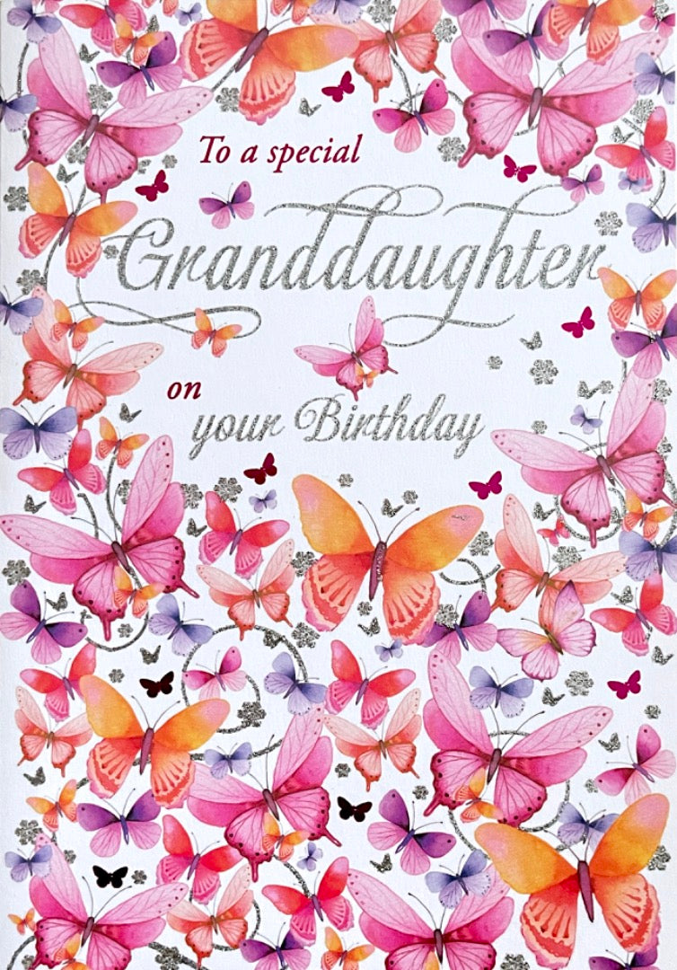 Special Granddaughter Birthday Card Beautiful Butterflies Art Glitter -  Pizazz