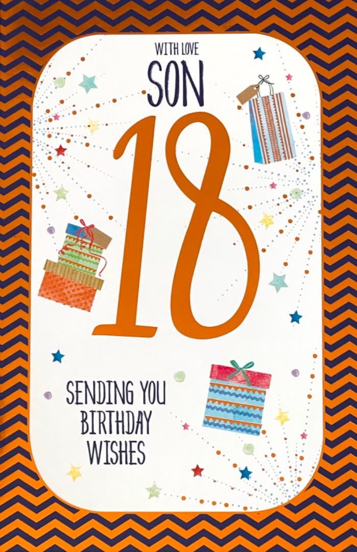 Son Happy 18th Birthday Card Lovely Verse Contemporary Copper Foil Design Age 18