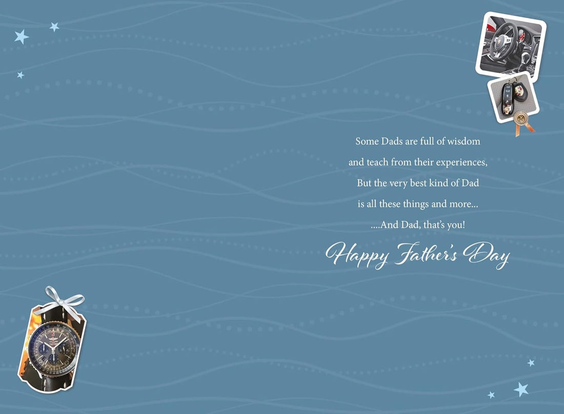 To My Dad on Father's Day Card with Lovely Inspiring Verse - Cool Car and Watch