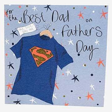 Superman Tee Best Dad on Fathers Day Greeting Card with Glitter Finish Card (M009)