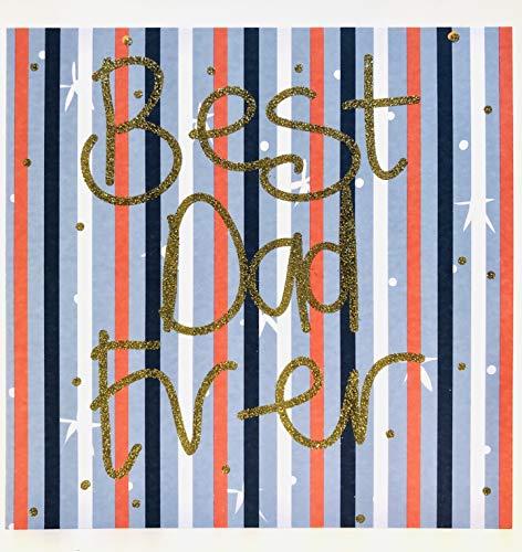 Best Dad Ever Stripes Fathers Day Greeting Card Glitter Finish Card (M011)