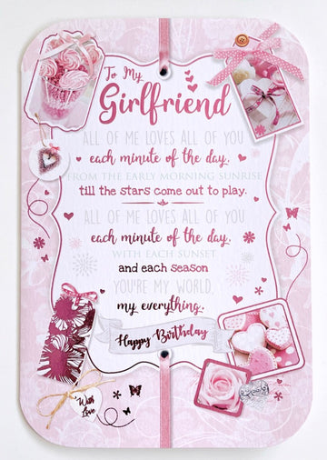 My Girlfriend All of Me Loves All Of You Romantic Birthday Card - Pink Roses and Sweet Candy Treats