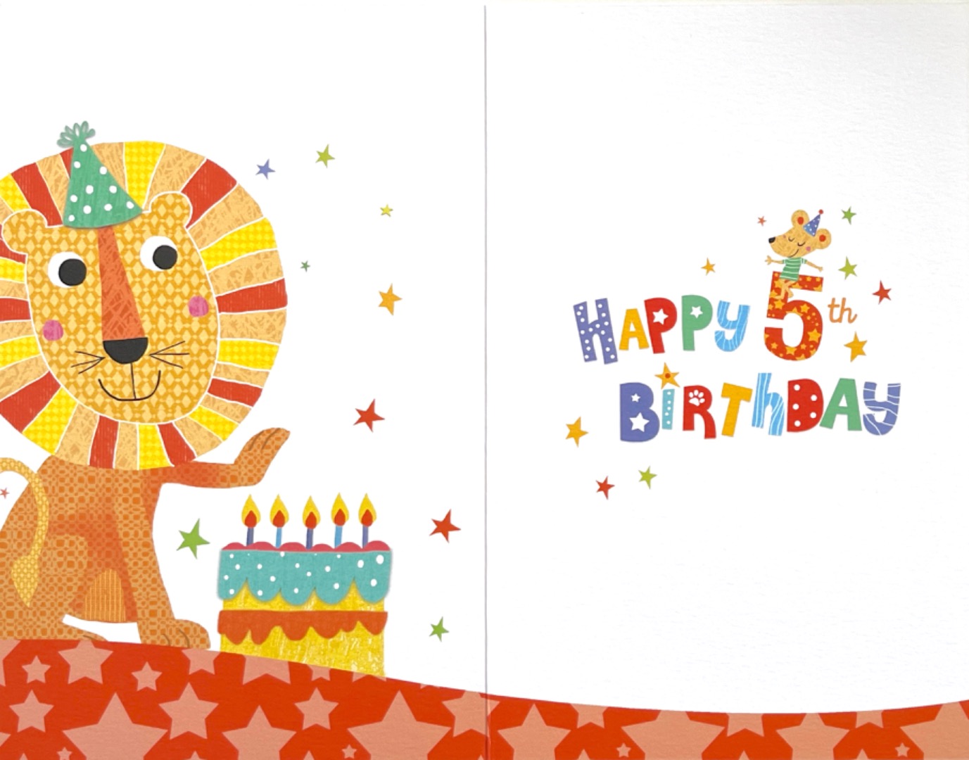 5 Today Have A Grrreat Happy 5th Birthday Card Colourful Lion and Mouse with Cake