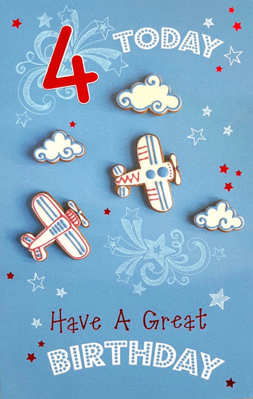 4 Today Have Fun 4th Birthday Card Aeroplane and Cloud Cookie Biscuits Art