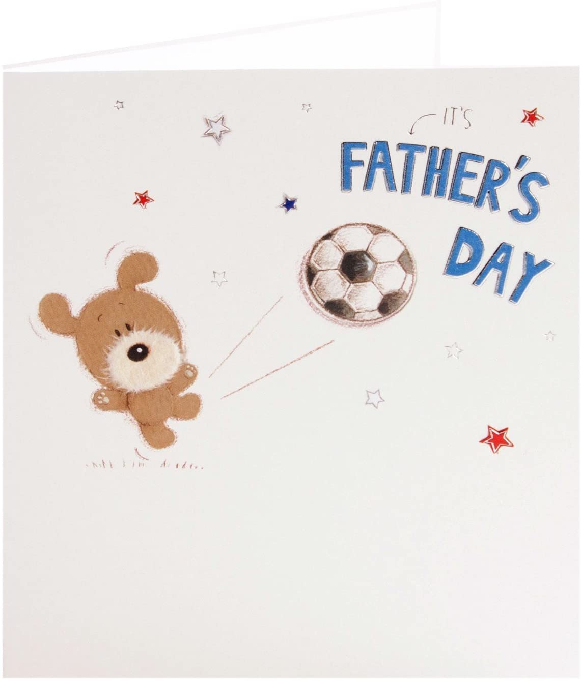 It's Father's Day Cute Puppy and Football Star Silver Foil Finish UK Greetings Card
